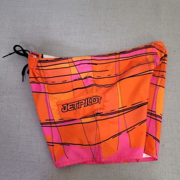 JetPilot Size 5 Bright Neon Color Block Playful Plaid Boardshorts Surf Swim Wake - Picture 3 of 6